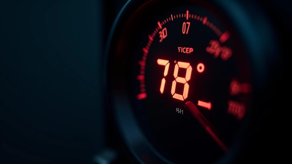 Medidor digital de temperatura de computador mostrando valores elevados de CPU em fundo escuro